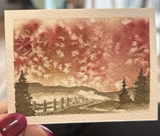 ACEO Original Watercolor Painting Landscape Nature Countryside, 2.5x3.5 Inches