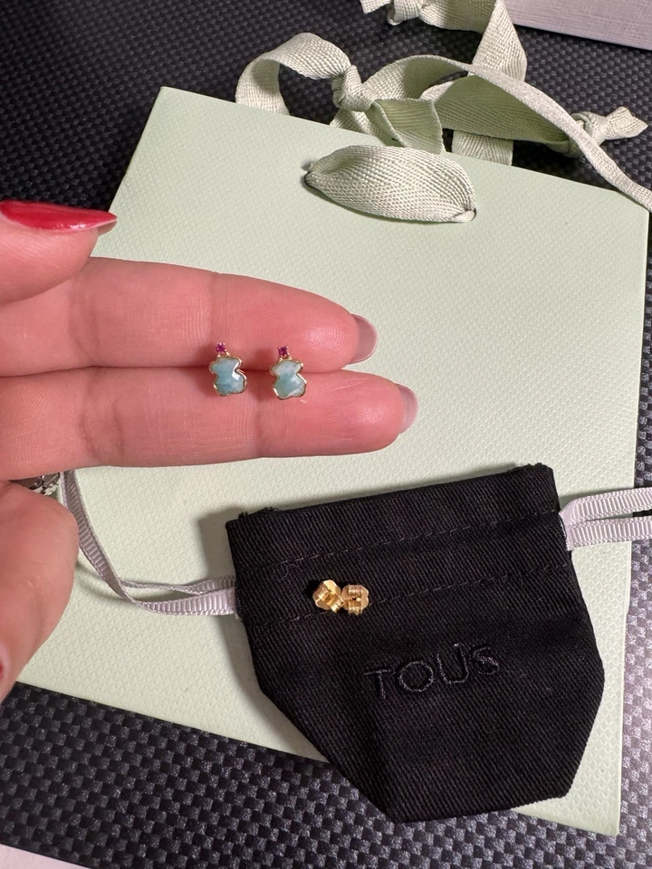 JUEGO DE COLORES TOUS | PLATA VERMEIL CHAPADA EN ORO 18K CON AMAZONITA Y RUBÍ Foto 4 de 4