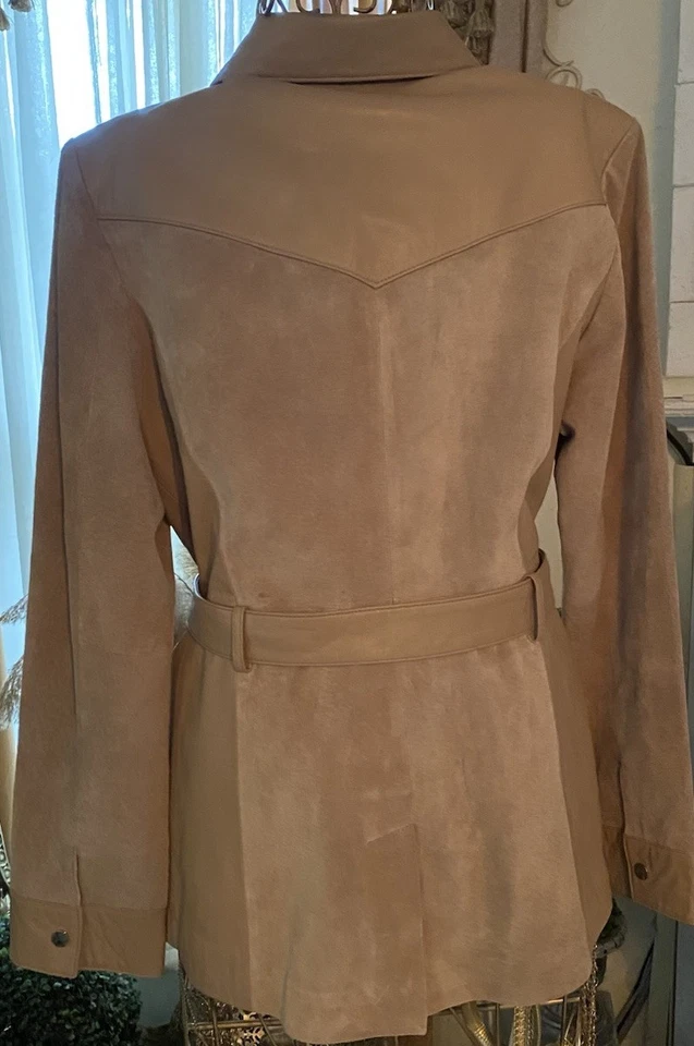 Georgiou Studios Tan 100% Leather & Suede Jacket Boho Retro Coat Women’s  Sz 12 - Image 2 of 4