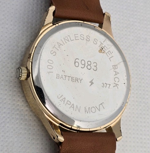 Women's Bee Gold Tone Rhinestone Dial Brown Leather Band Analog Bat 377 Watch 06 - Picture 9 of 9