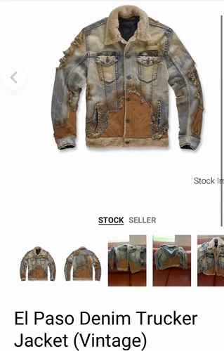 Jordan Craig EL Paso Vintage Denim Trucker Jacket Lined Blue/Brown Men - product listing photo