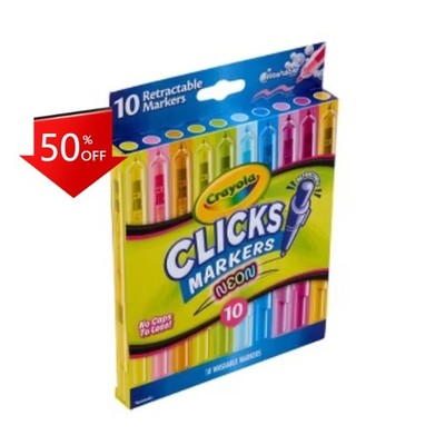 Crayola 10ct Clicks Retractable Washable Markers - Neon, Cute School Supplies