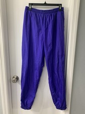 90s Retro Y2K Vintage Purple Windbreaker Pants medium Pockets Drawstring Waist