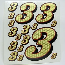 Racing Numbers Number 3 Decal Sticker Pack Gold Red Black 1/8 1/10 RC models S05