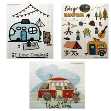 Mixed Camping Set of 3 (One of each design) Swedish Dishcloths ECO friendly,  Ab