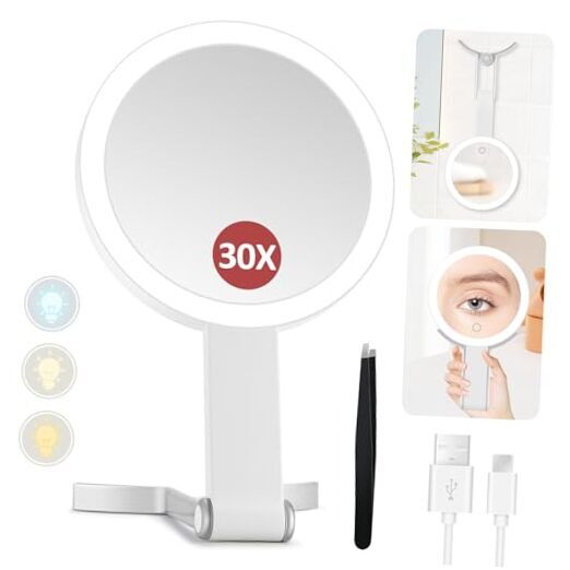 Lighted Makeup Mirror, 30X Magnifying Mirror with Light and Adjustable