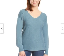 ELLA MOSS WOMEN'S V-NECK RIBBED SWEATER (BLUE XL)NWT
