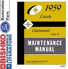 1959 Lincoln Continental Mark Iv Factory Shop Service Manual Cd