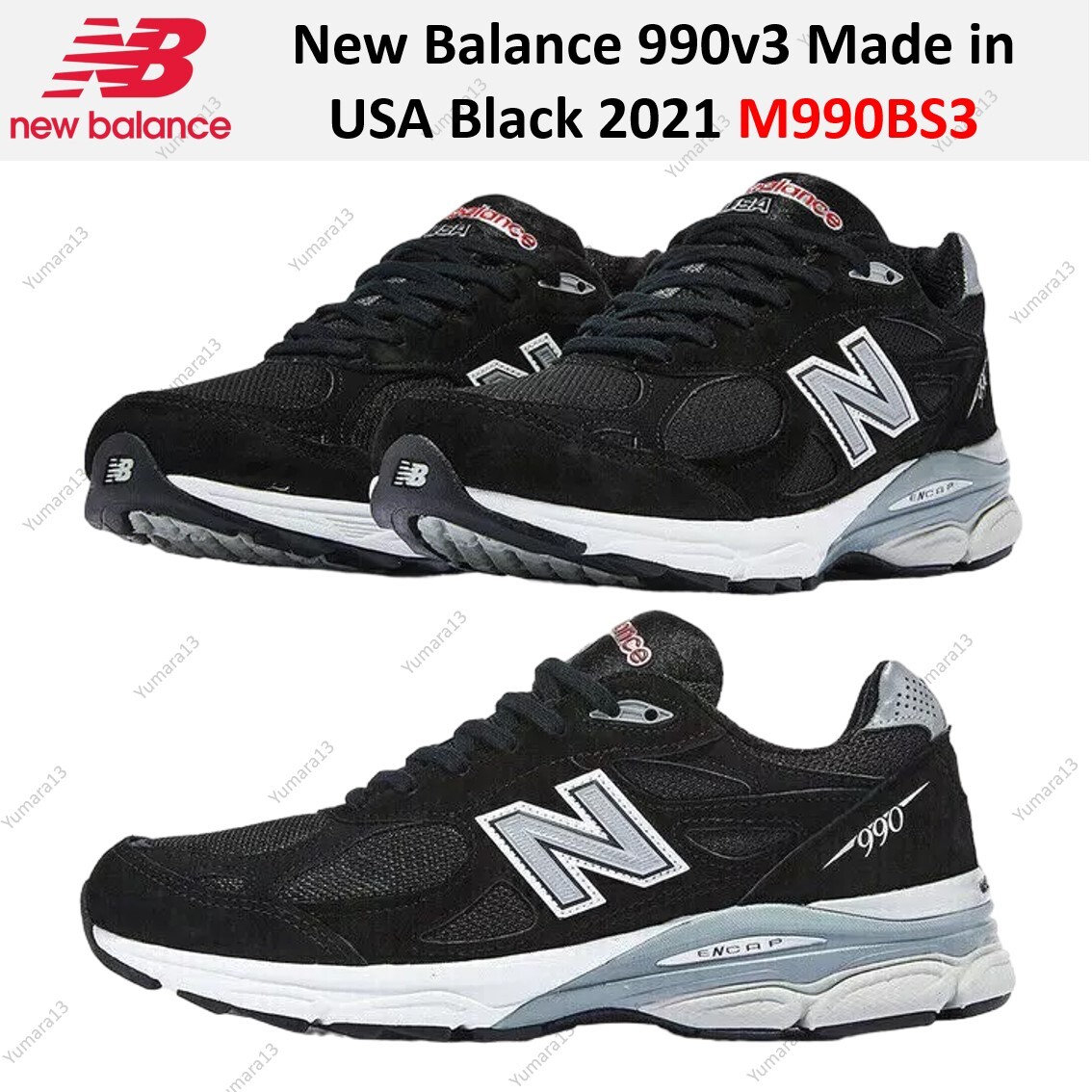 New Balance 990v3 Made in USA Black 2021 M990BS3 Men's Size New Balance 990v3 Made in USA Black 2021 M990BS3 Men's Size