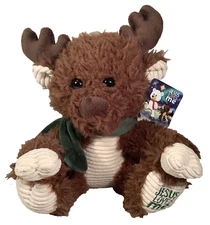Fiesta Plush-Jesus Loves Me-Reindeer Moose-Green Scarf Soft Corduroy Stuffed Toy