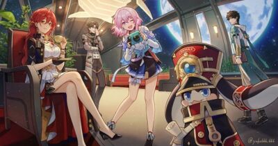 Anime dan heng himeko honkai star rail march 7th Stitched Gaming Mat Desk