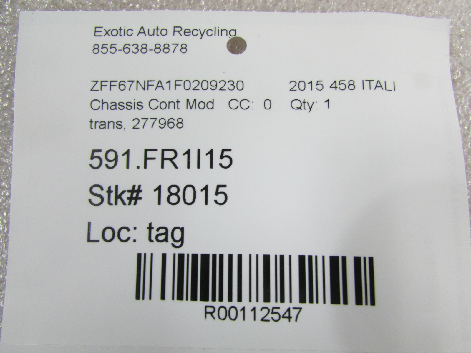 Ferrari 458 Italia, Transmission Control Module, Used, P/N 297298