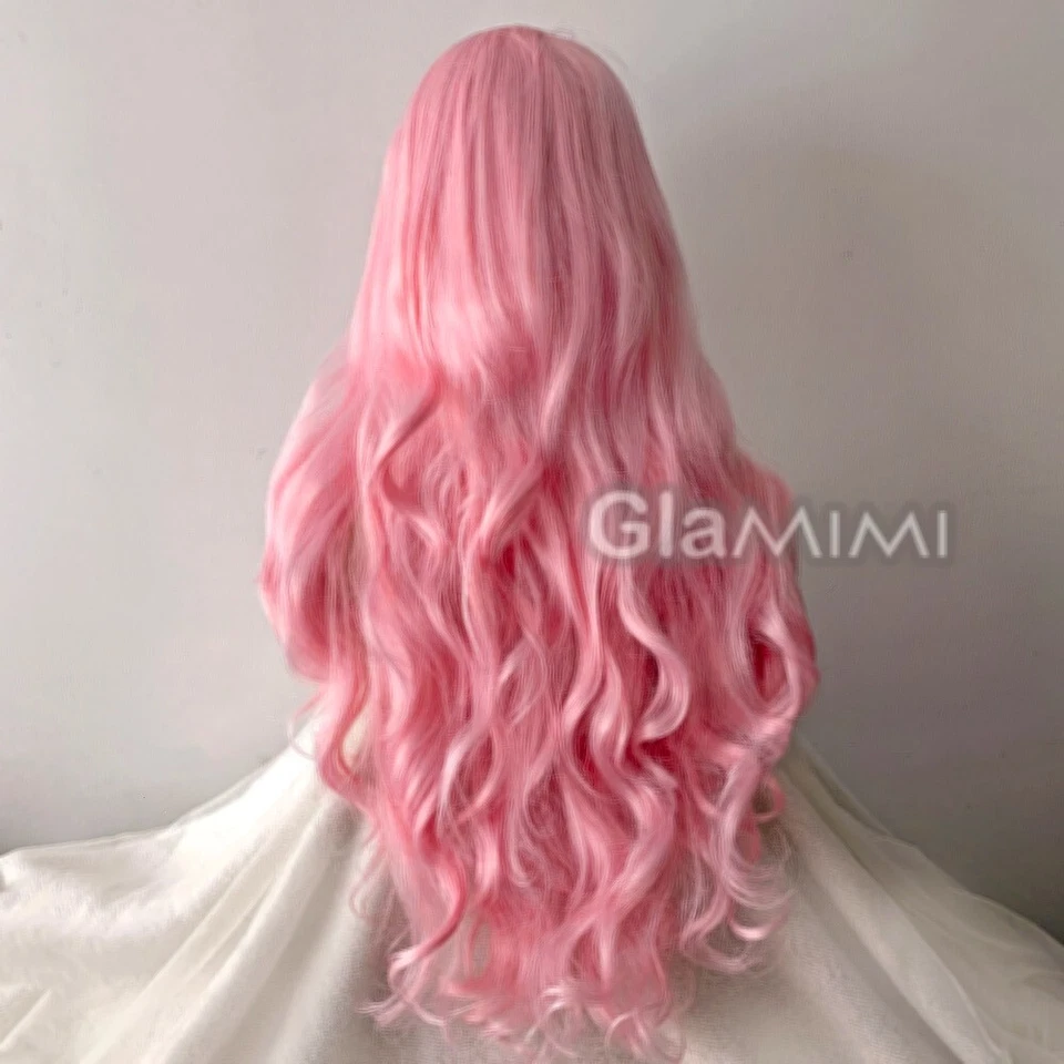 Розовый парик с кружевной передней частью для женщин мужчин волнистые кудрявые длинные синтетические парики косплей - Изображение 3 из 4