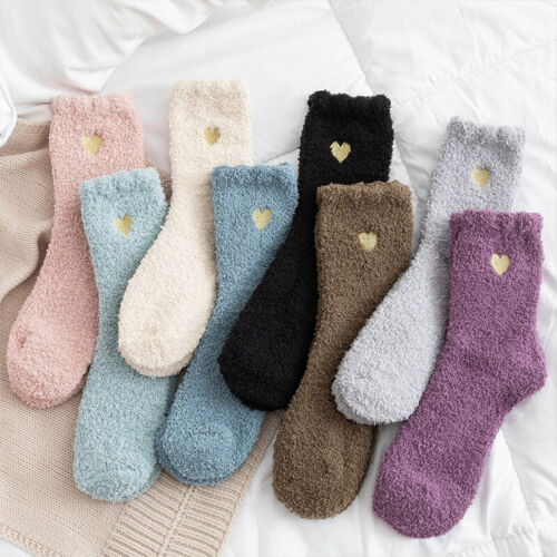 Women Girls  Coral Fleece Socks Fluffy Bed Socks Winter Warm Soft Plush Hosiery - Picture 1 of 20