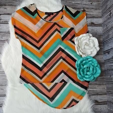 Annabelle Top Women Sz Small Lot Orange Fall Chevron Scarf Work Office Business