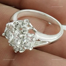 Christmas Gift 925 Sterling Silver Natural Cubic Zirconia Engagement Ring Size 6