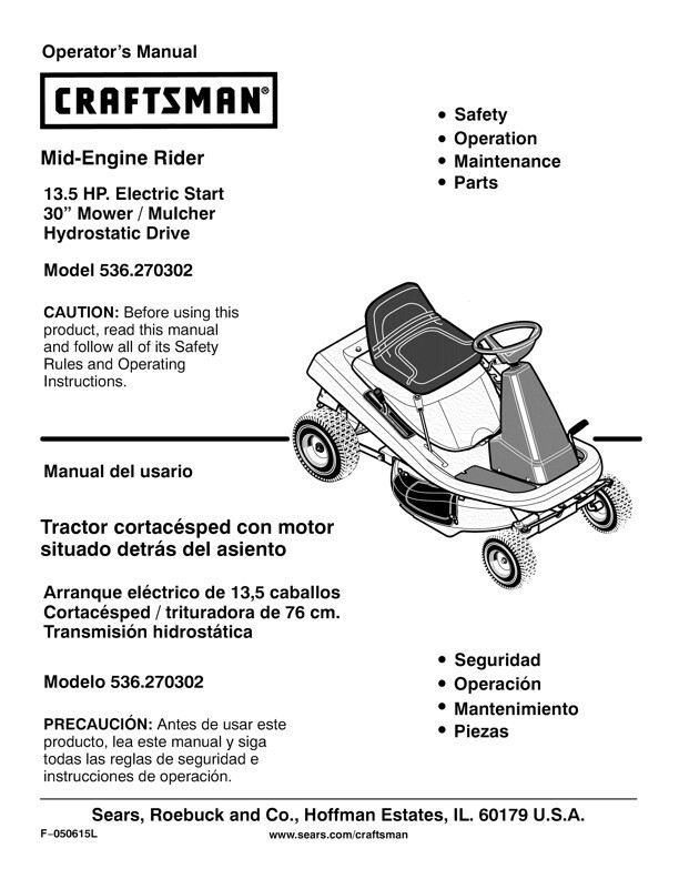 Mower Manual Craftsman Rear Engine Riding Mower Hp Craftsman T110