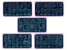 Nail Art Different Designs Stamping Image Plates with Pink Holder BC11 to BC15