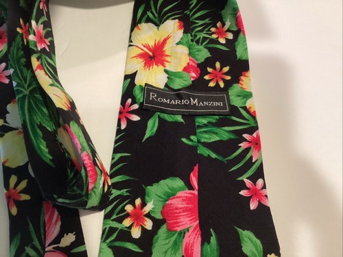 Vibrant Loud Neck Tie Men Hawaiian Tropical Hot Pink Yellow Romario Manzini - Picture 3 of 5