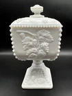 Westmoreland Milk Glass Beaded Grape Lidded Pedestal Wedding Box/ Candy Dish Vtg
