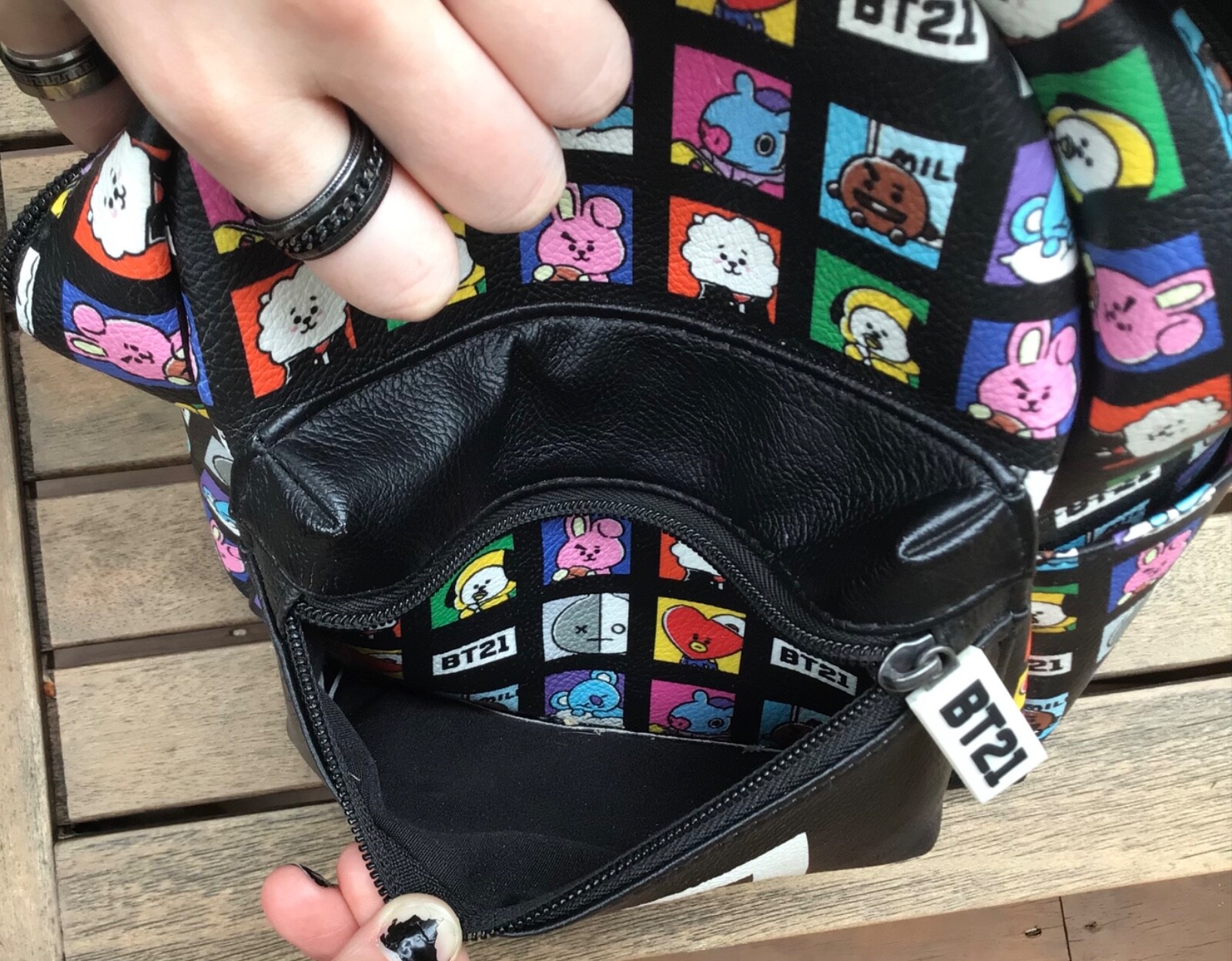 BT21 Grid Mini Backpack Black Red Characters BTS Gem