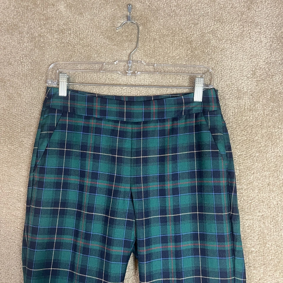Talbots Trouser Pants Petite Size 2P Green/Blue Plaid Wool Blend Side Zip Cuffed - Image 2 of 4