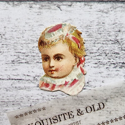 um 1900 Mädchen Kopf Kind Haube rosa Glanzbild Prägedruck Luxuspapier Deko alt
