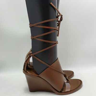 Acne Studios Stockholm Leather Strappy Wedge Heel Thong Sandals Brown Size 40