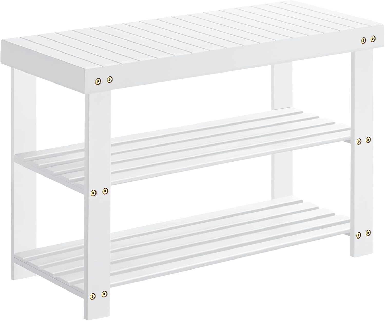 3-Tier White Bamboo Shoe Rack Bench for Entryway Storage-image