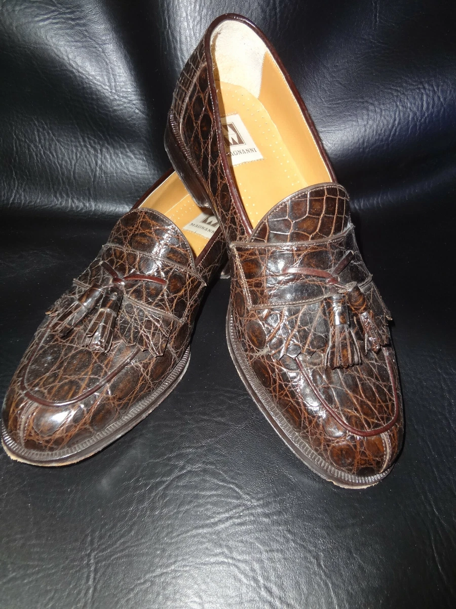 Magnanni Louie Brown Crocodile Skin Penny Loafers