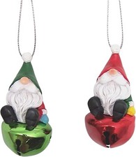 Gnome Jingle Bell Christmas Ornaments, Set of 2 Assorted Designs, Holiday D cor