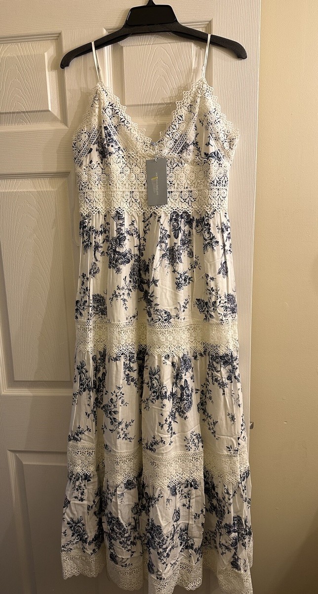 NWT Antonio Melani Mikaela Azure Lace Eyelet Maxi Dress