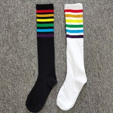 New Women Rainbow Socks Knitted Medium Tube Socks Below The Knee Long Stockings