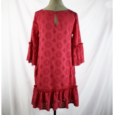 Anthropologie Eyelet Floral Embroidered Red Dress | eBay