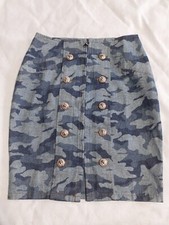 *EIGHT PARIS* blue Camo Gold  lion  Button Detail Zip Front Skirt