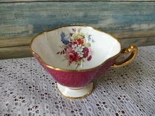 Vintage Hammersly & Co Bone China Teacup England 3302/22 Burgundy Gold Floral