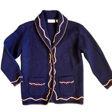 Carroll Reed Women's Sz M Vtg Blue Wool Embroidered Jacket Y2k Chore Coat