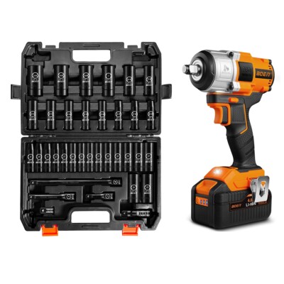 Boen Impact Wrench 1/2'' Brushless Electric, With 35 Pcs Impact Socket Set,IW75