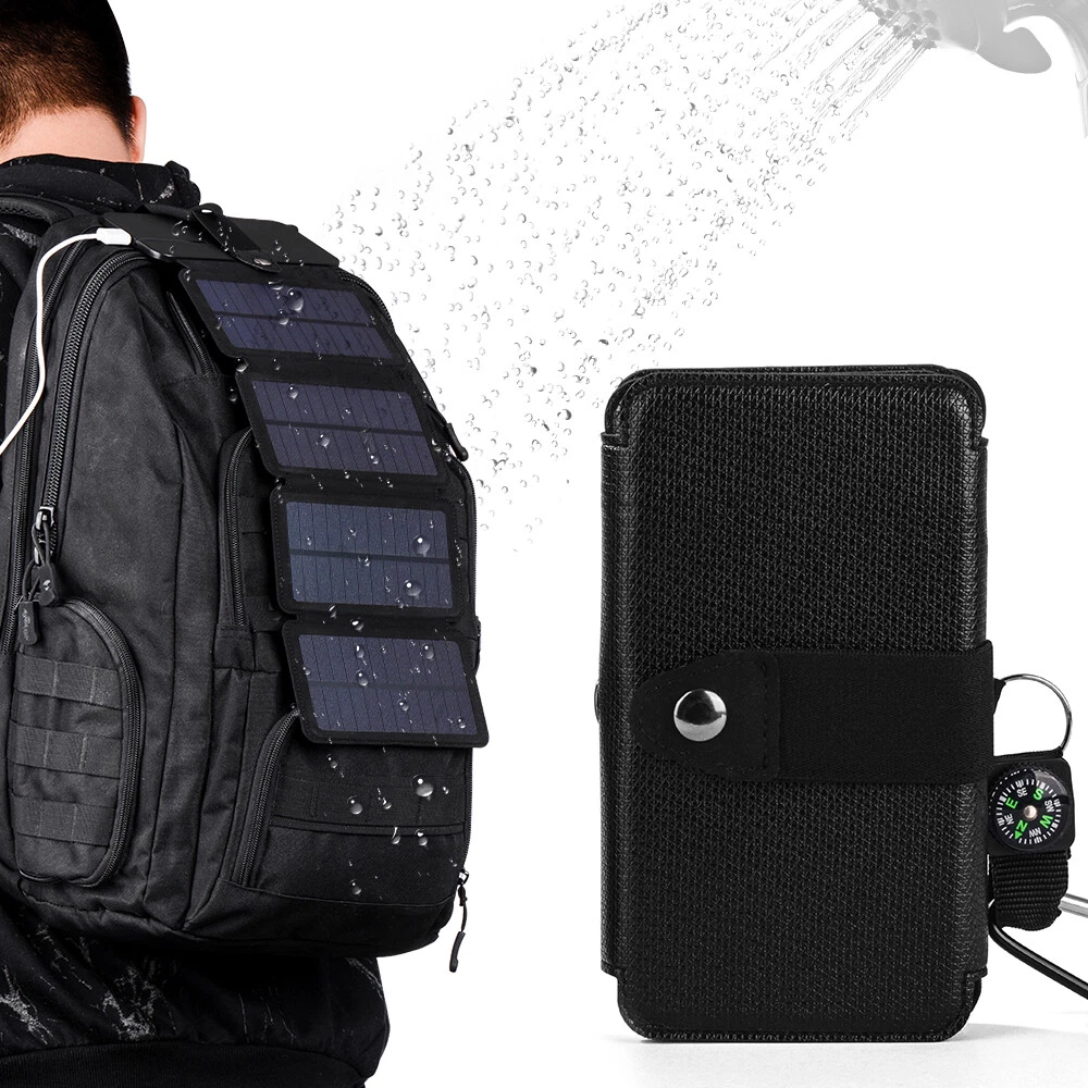 4 Panels Portable USB Solar Charger Power Bank Backpack for Camping charging