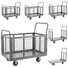 6 in 1 Platform Truck Cart with Cage 2000lbs Aluminum Hand Truck Push Cart Dolly