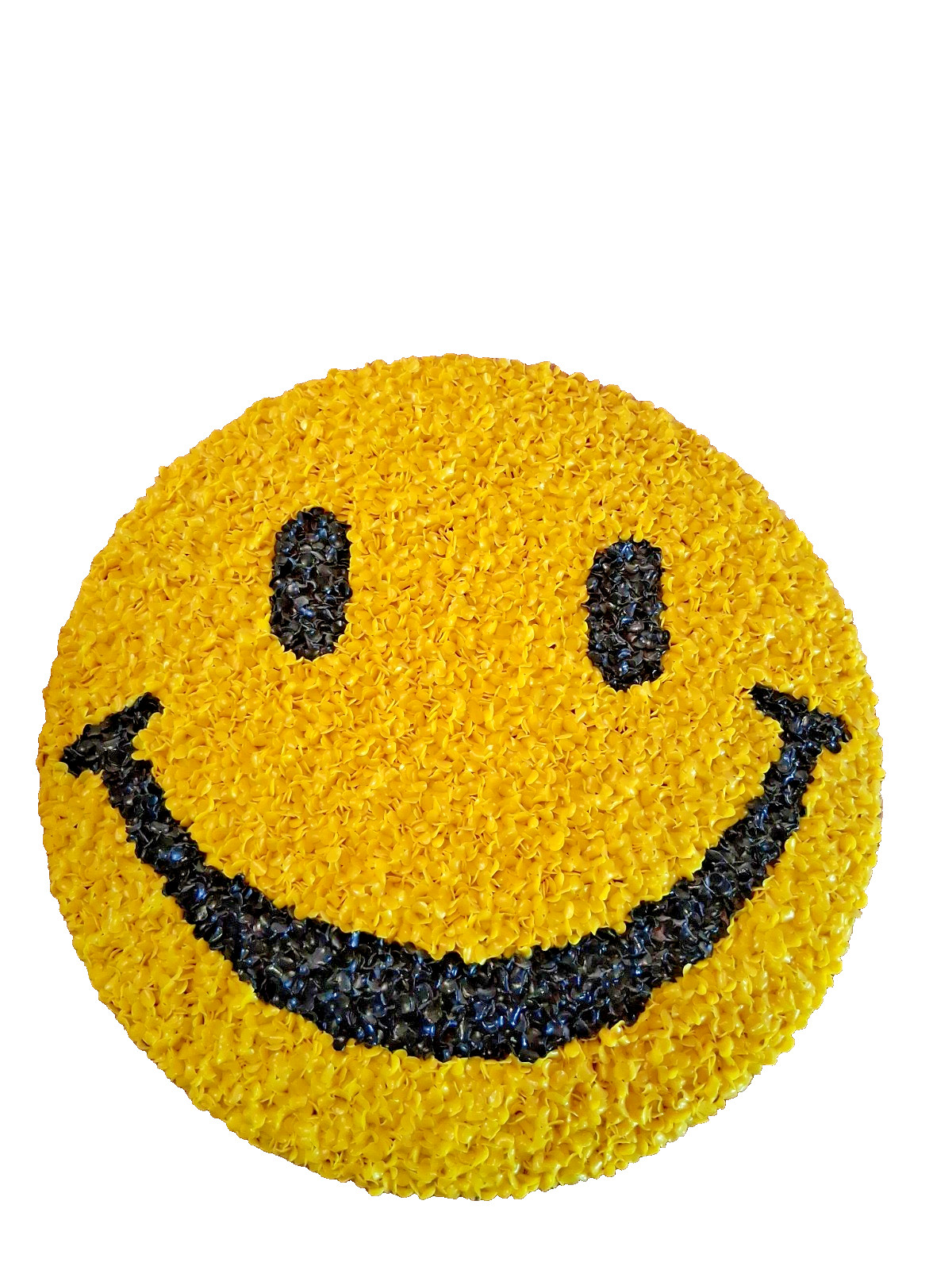 Vintage Yellow Smiley Happy Face Melted Plastic Popcorn Wall Art 70’s  13-1/2"