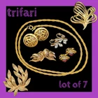 LOT of 7 Vintage TRIFARI Pieces NECKLACE 2 Brooches 4 PAIR EARRINGS Goldtone
