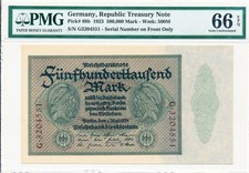 Republic Treasury Note Germany 500000 Mark 1923  PMG  66EPQ