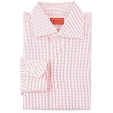 Isaia Napoli Regular-Fit Pink and White Check Cotton Dress Shirt 16.5 x 37