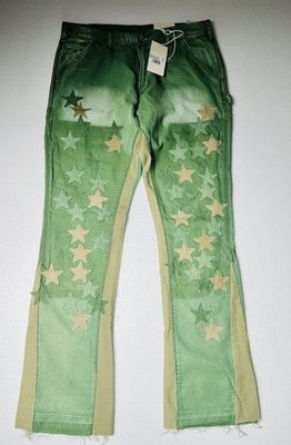 MNML B451 Star Flare Denim Pants Olive NWT Size 34