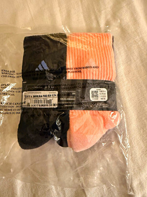 adidas Girls Crew Socks Mid Calf Cotton Blend Multicolor Size M 2 Pairs