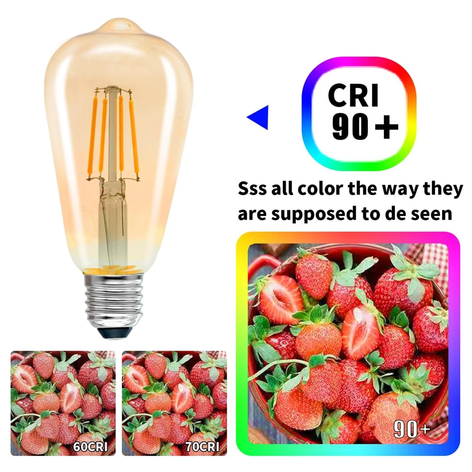 Vintage LED Edison Bulbs 6W, Equivalen 60W Warm White 2700K ST64 Dimmable Ant... - Image 2 of 4