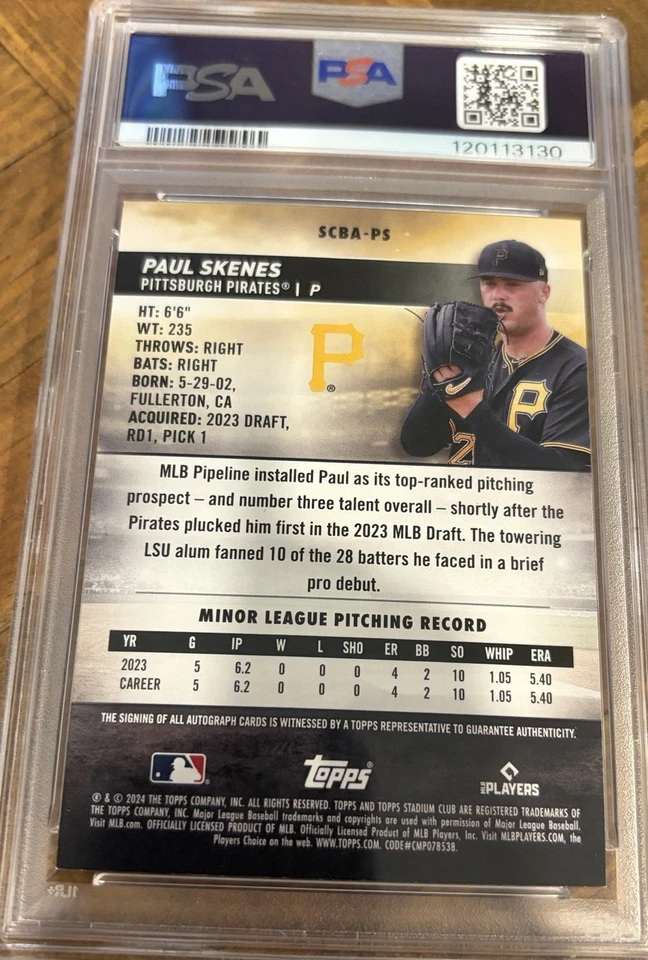 🔥2024 Stadium Club Paul Skenes RC On Card Auto PSA 9 Cy Young Winner Pirates🔥 - Image 2 of 2