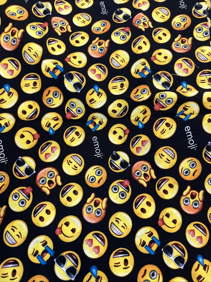 EMOJI PRINT COTTON FABRIC, 42" WIDE X 35" LONG PIECE, SEWING CRAFT QUILTING - Image 2 of 2