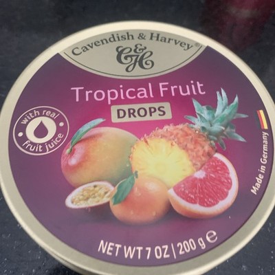Cavendish & Harvey 7 oz TROPICAL FRUIT Drops Hard Candy in Metal Tin *BB 01/7/29